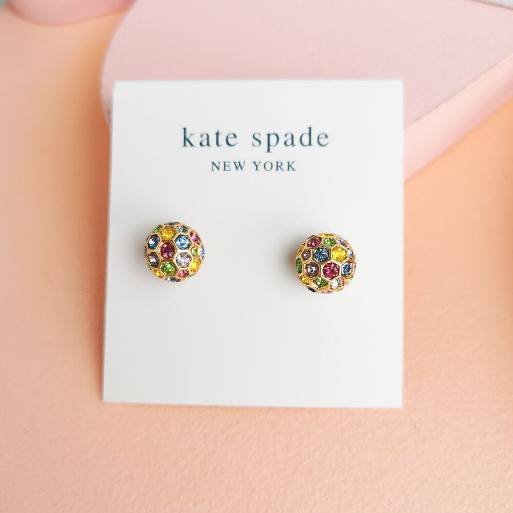 Kate Spade - On The Ball Multi Color Gold Sphere Stud Earrings - NEW - Picture 2 of 4